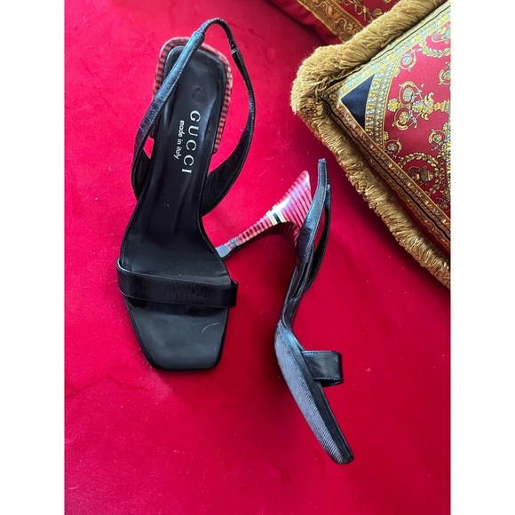 Gucci Vintage Black Barely There Heels Sandals 35C 35 5 5.5 6 - Picture 2 of 7